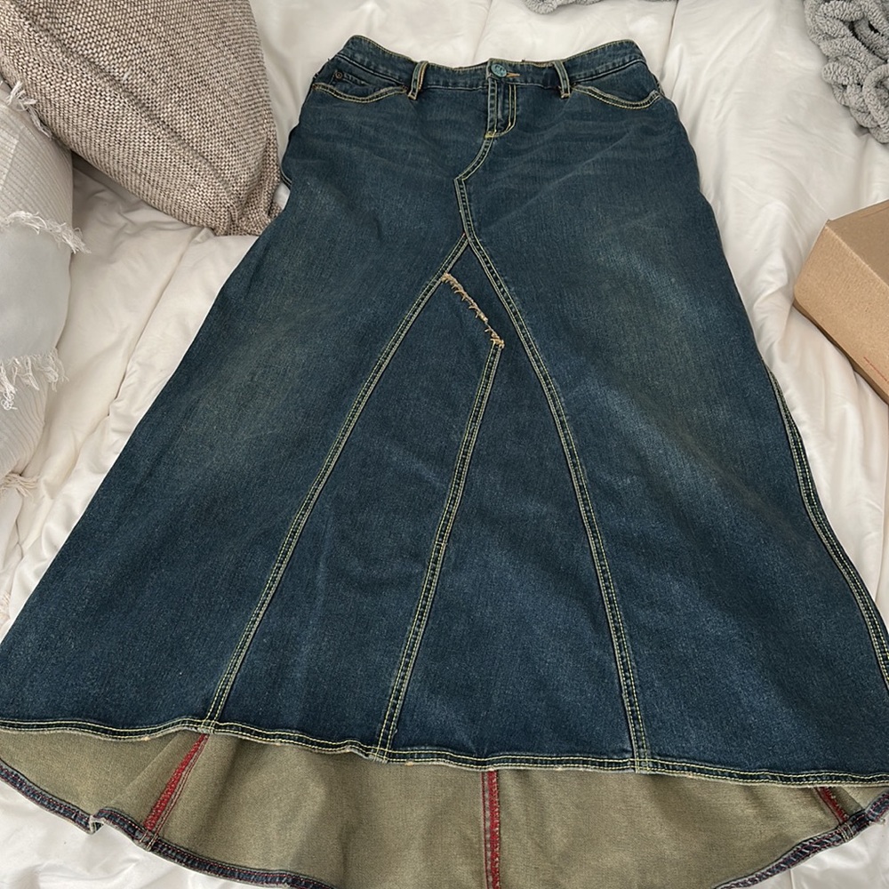 Free People long denim maxi skirt